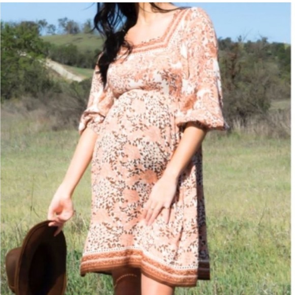 Orange Rust Floral Boho Peasant Flowy Dress‎ large - Picture 2 of 13